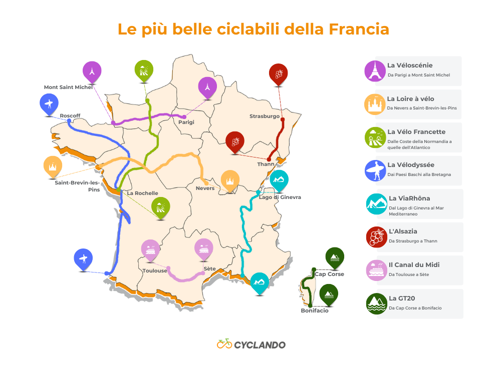 Mappa ciclabili Francia più belle